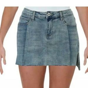 VANILLA SKY HI-LO Denim mini skirt. Stretch mini Jean skirt